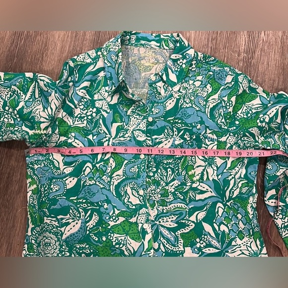 Lilly Pulitzer sea view linen button down shirt in botanical green safari M - Picture 11 of 12